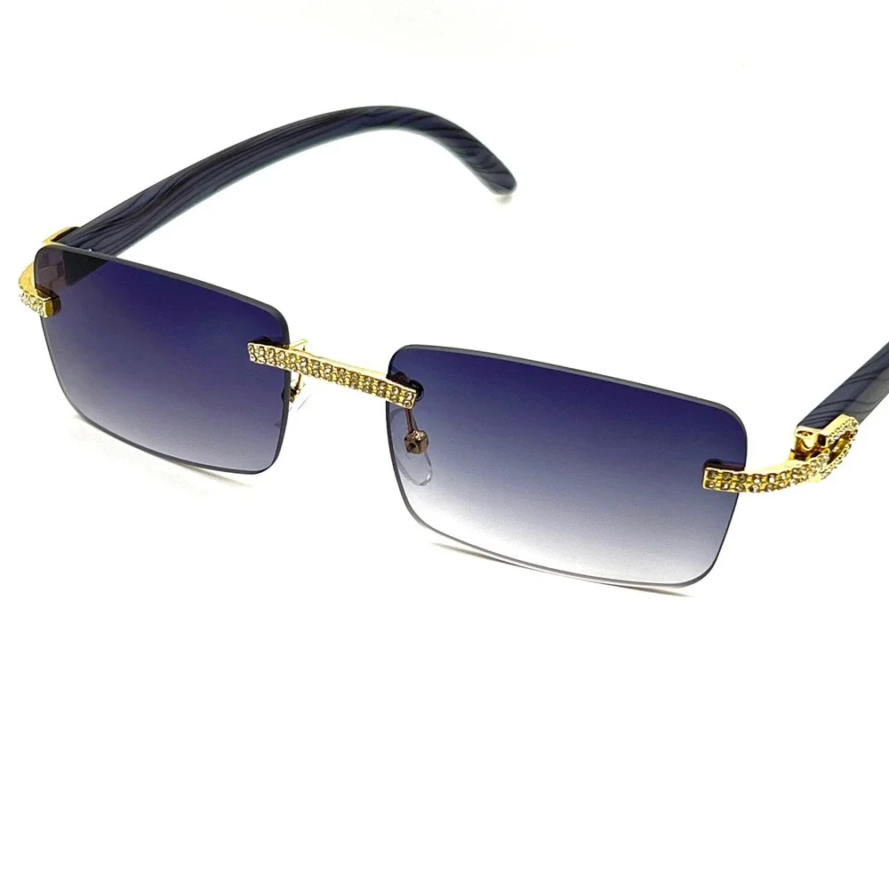 Men Rhinestone Bling Narrow Rectangle Flat Top Plastic Fashion Sunglasses Classy